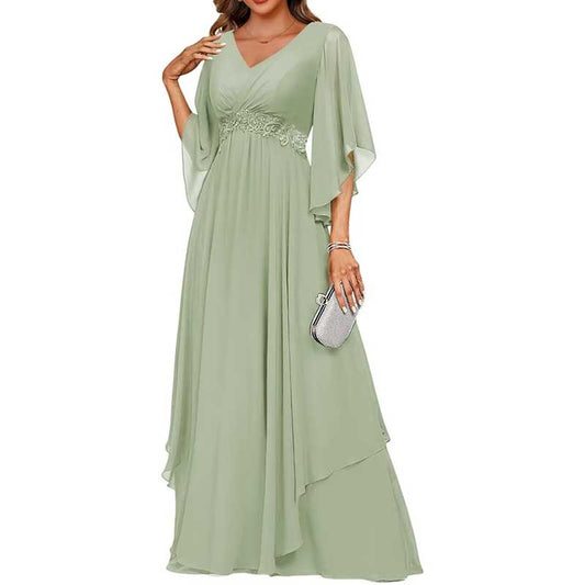 V-Neck Long Chiffon Bridesmaid Dress Breathable, Lightweight & Timeless
