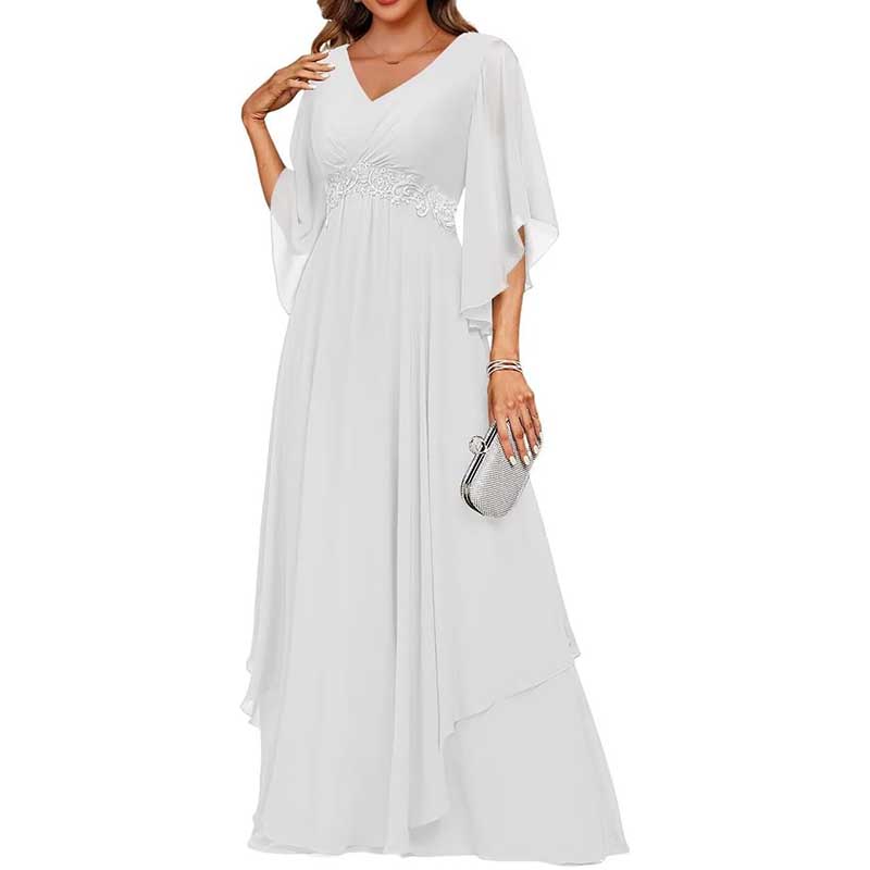 V-Neck Long Chiffon Bridesmaid Dress Breathable, Lightweight & Timeless