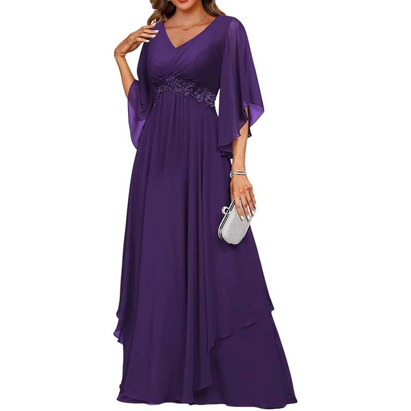 V-Neck Long Chiffon Bridesmaid Dress Breathable, Lightweight & Timeless