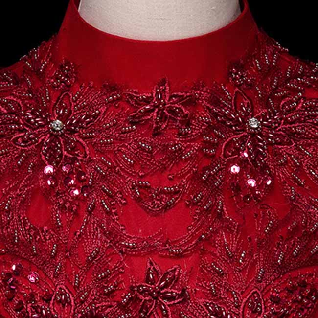 Red Gradient Wedding Ball Dress Long-sleeve Gown Dress