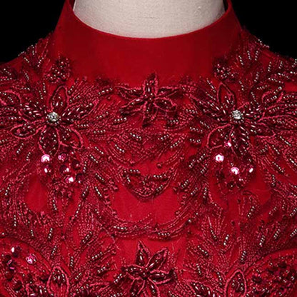 Red Gradient Wedding Ball Dress Long-sleeve Gown Dress