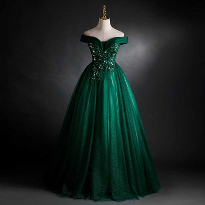 Emerald Green Ball Gown Off Shoulder Ball Gown Dress