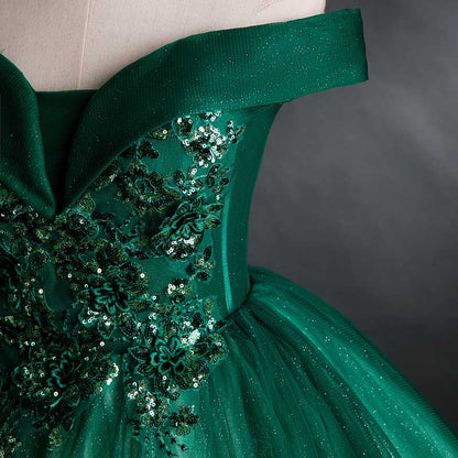 Emerald Green Ball Gown Off Shoulder Ball Gown Dress