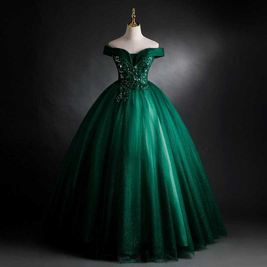 Emerald Green Ball Gown Off Shoulder Ball Gown Dress