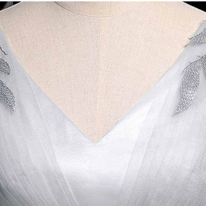 Silver Prom Dress Long Sleeve Appliques Lace Formal Dress