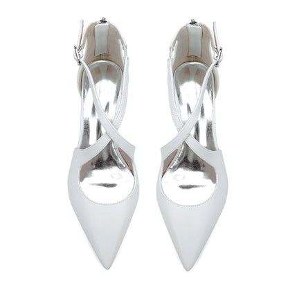 Faux Leather Wedding Shoes Chunky Crossing Straps Dress Shoes