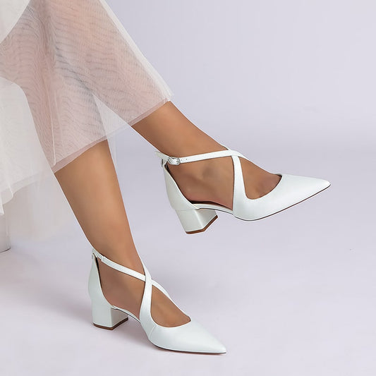 Faux Leather Wedding Shoes Chunky Crossing Straps Dress Shoes