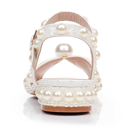 Flat Wedding Shoes Peep Toe Pearl Sandals