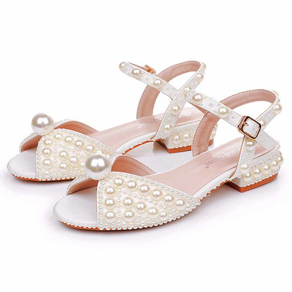 Flat Wedding Shoes Peep Toe Pearl Sandals