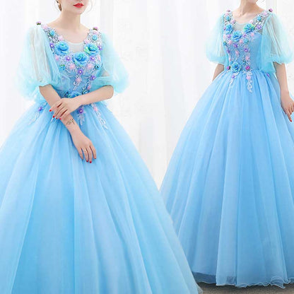 Floral Embroidered Tulle Ball Gown Event Dresses