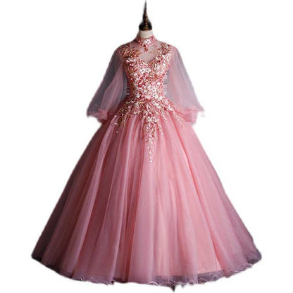 3/4 Sleeves Prom Dress Gown V-Neck Appliqued Quinceanera Dress