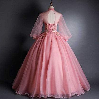 3/4 Sleeves Prom Dress Gown V-Neck Appliqued Quinceanera Dress