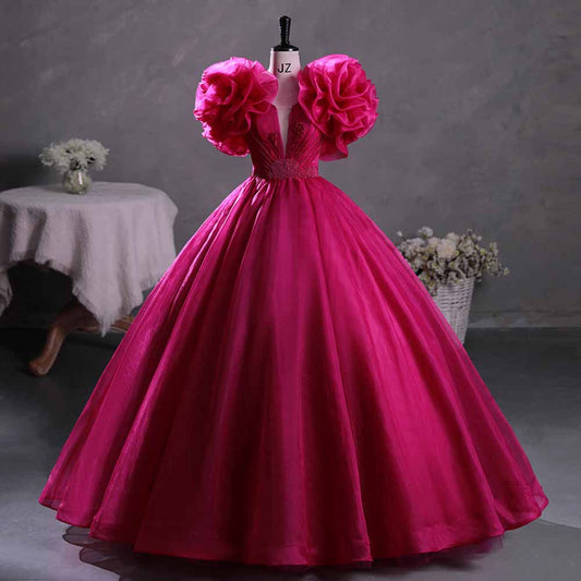 Fuchsia Prom Dress Scoop Neck Wedding Ball Gown Dress