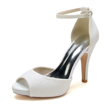 3.94" Glitter Pumps Ankle Strap Peep Platform Wedding Shoes