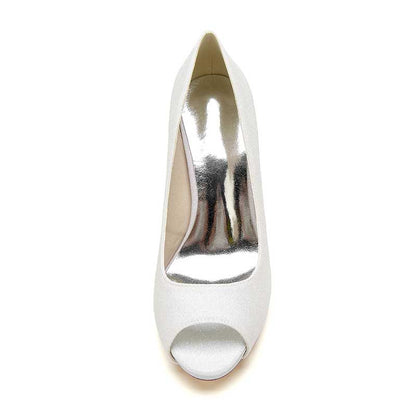 3.94" Glitter Pumps Slip On Peep Platform Wedding Shoes