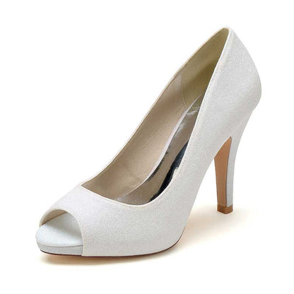 3.94" Glitter Pumps Slip On Peep Platform Wedding Shoes