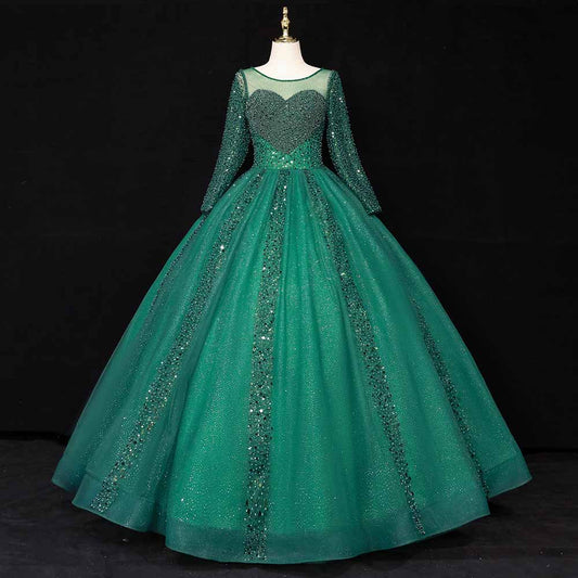 Sparkly Prom Dresses Long Sleeve Quinceanera Dresses Tulle Ball Gowns