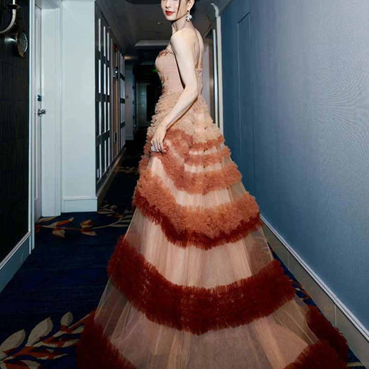 Gradient Ball Gowns Strapless Layered Occasion Dress