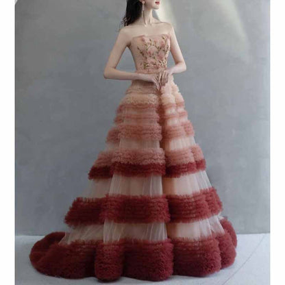 Gradient Ball Gowns Strapless Layered Occasion Dress