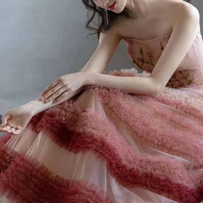 Gradient Ball Gowns Strapless Layered Occasion Dress