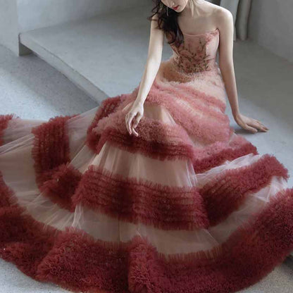 Gradient Ball Gowns Strapless Layered Occasion Dress