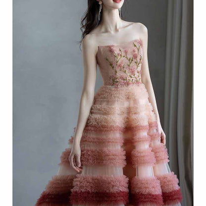Gradient Ball Gowns Strapless Layered Occasion Dress