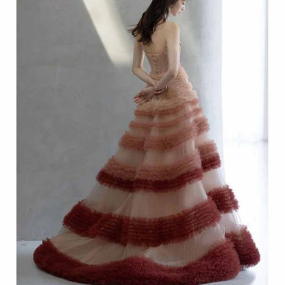 Gradient Ball Gowns Strapless Layered Occasion Dress