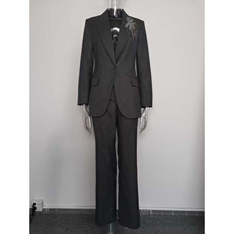 One-Button Blazer Pantsuit in Grey | Women's Formal Wear