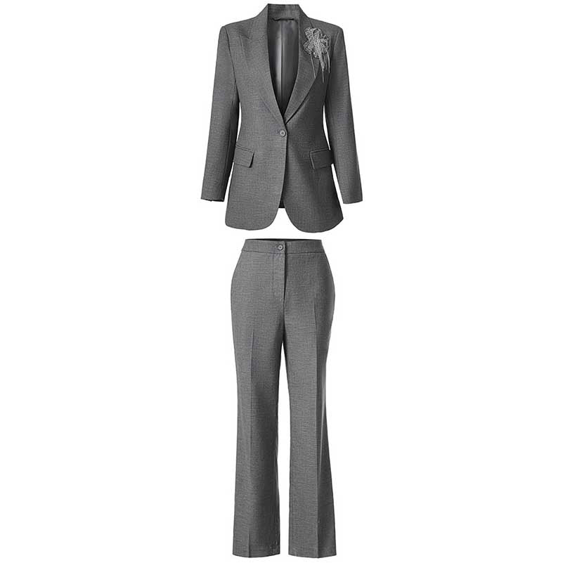 One-Button Blazer Pantsuit in Grey | Women's Formal Wear