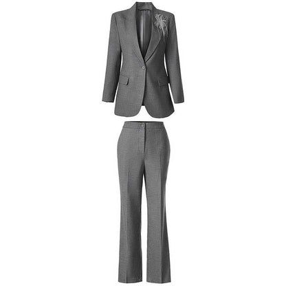 One-Button Blazer Pantsuit in Grey | Women's Formal Wear