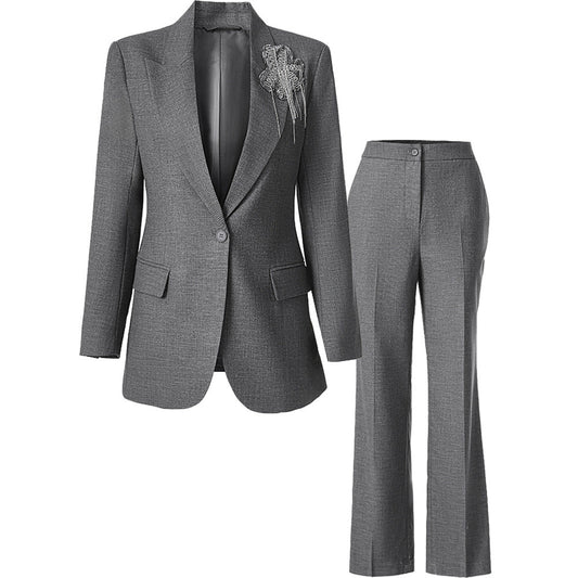 One-Button Blazer Pantsuit in Grey | Women's Formal Wear