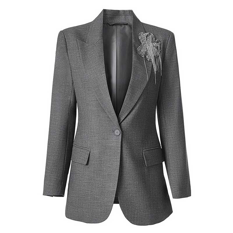 One-Button Blazer Pantsuit in Grey | Women's Formal Wear
