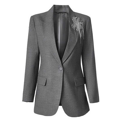 One-Button Blazer Pantsuit in Grey | Women's Formal Wear