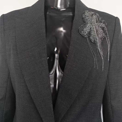 One-Button Blazer Pantsuit in Grey | Women's Formal Wear