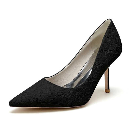 3.35" Heeled Lace Satin Bridal Shoes For Wedding