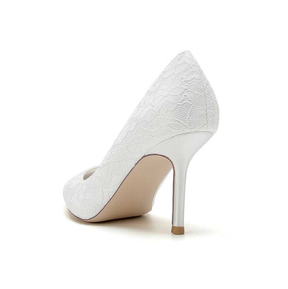 3.35" Heeled Lace Satin Bridal Shoes For Wedding