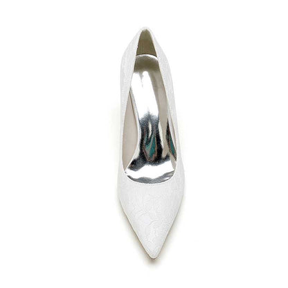 3.35" Heeled Lace Satin Bridal Shoes For Wedding