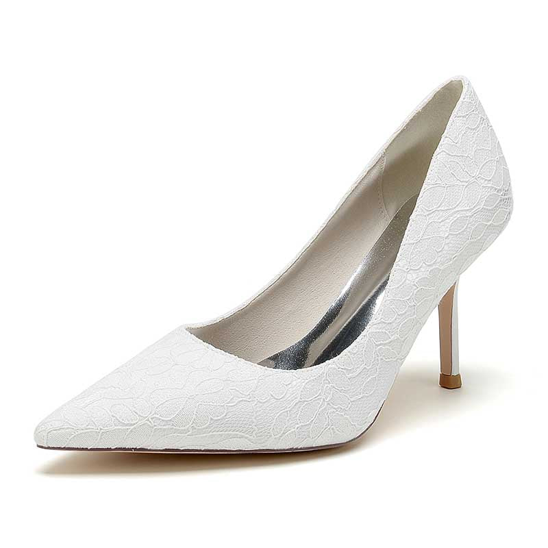 3.35" Heeled Lace Satin Bridal Shoes For Wedding