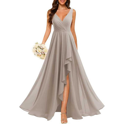 Hi-Lo V Neck Bridesmaid Dresses A-line Formal Evening Gowns with Pockets