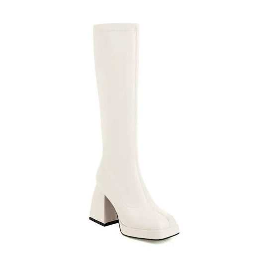 Slip-On Knee-High Boots with Block Heel | Women’s Easy Wear Design