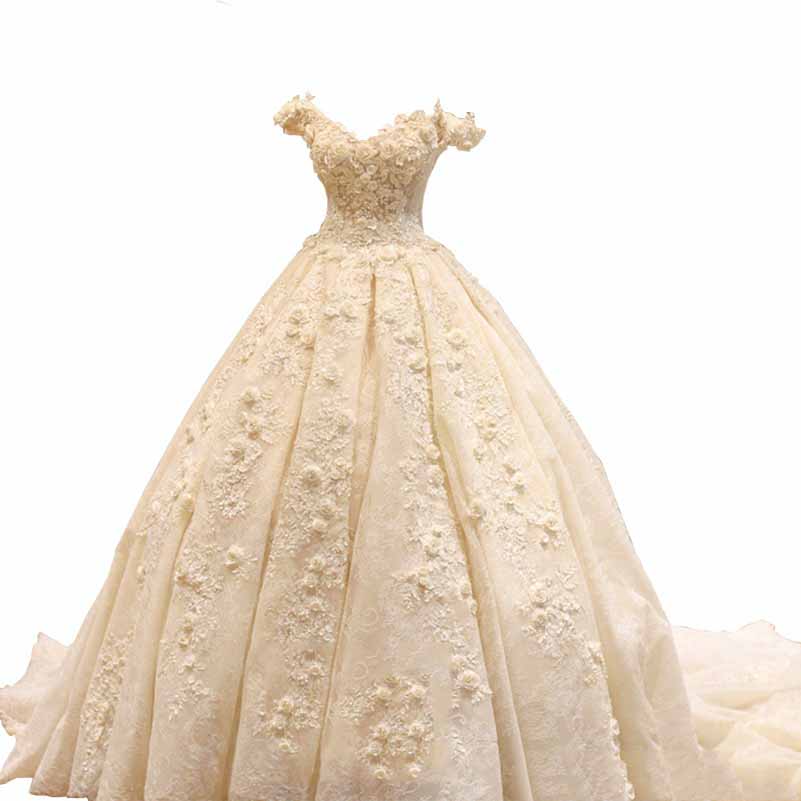 Lace Train Wedding Dress for Bride A Line Bride Dress Tulle Strapless