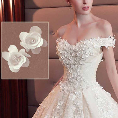 Lace Train Wedding Dress for Bride A Line Bride Dress Tulle Strapless