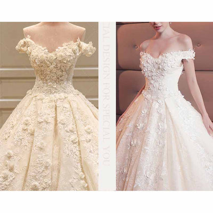 Lace Train Wedding Dress for Bride A Line Bride Dress Tulle Strapless
