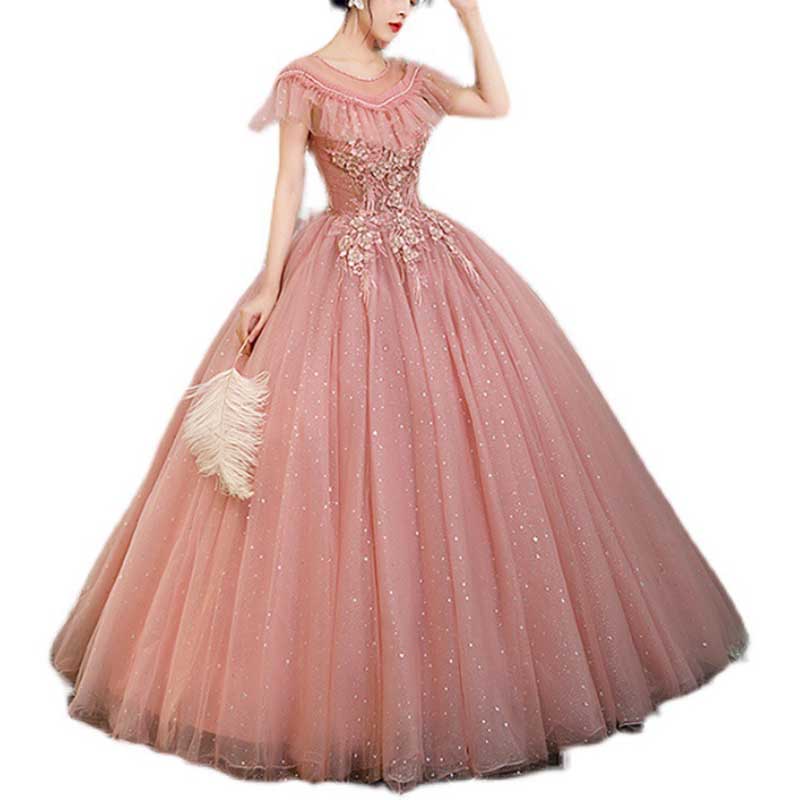 Lace Pink Ball Gown With Appliques Quinceanera Dresses