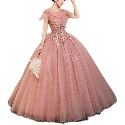 Lace Pink Ball Gown With Appliques Quinceanera Dresses