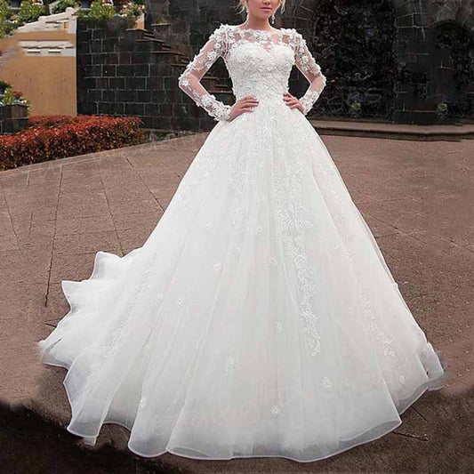 Long Sleeve Off Shoulder Bridal Gowns Tulle Corset Wedding Dress