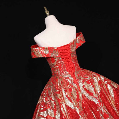 Luxurious Sequins Off The Shoulder Princess Prom Ball Gowns