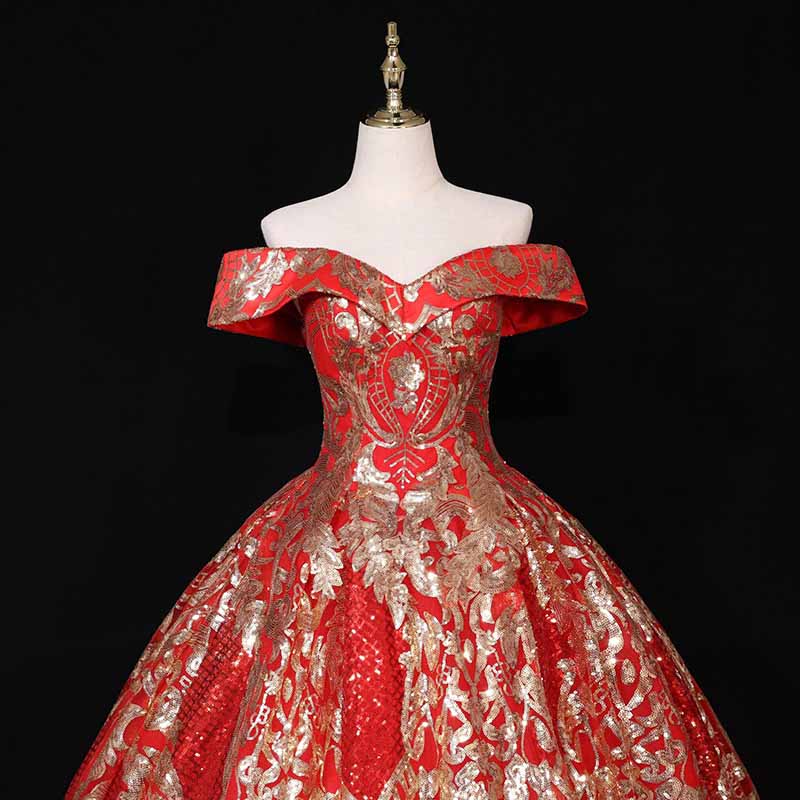 Luxurious Sequins Off The Shoulder Princess Prom Ball Gowns