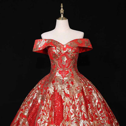 Luxurious Sequins Off The Shoulder Princess Prom Ball Gowns