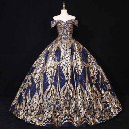 Luxurious Sequins Off The Shoulder Princess Prom Ball Gowns